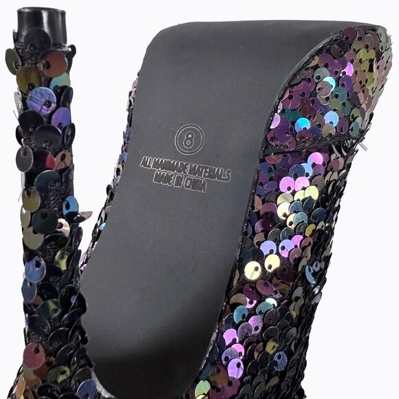 Purple Hologram Sequin Stilettos Sz 8 Slouchy Iridescent Metallic Y2K Rave Party - Picture 9 of 9